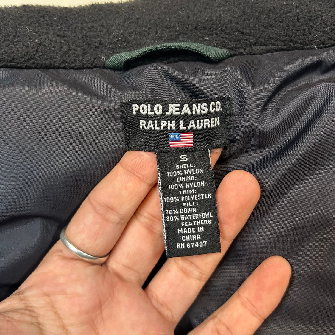 S) 폴로 랄프로렌 진스 덕다운 패딩 점퍼 그린 성조기 패치 상품이미지8