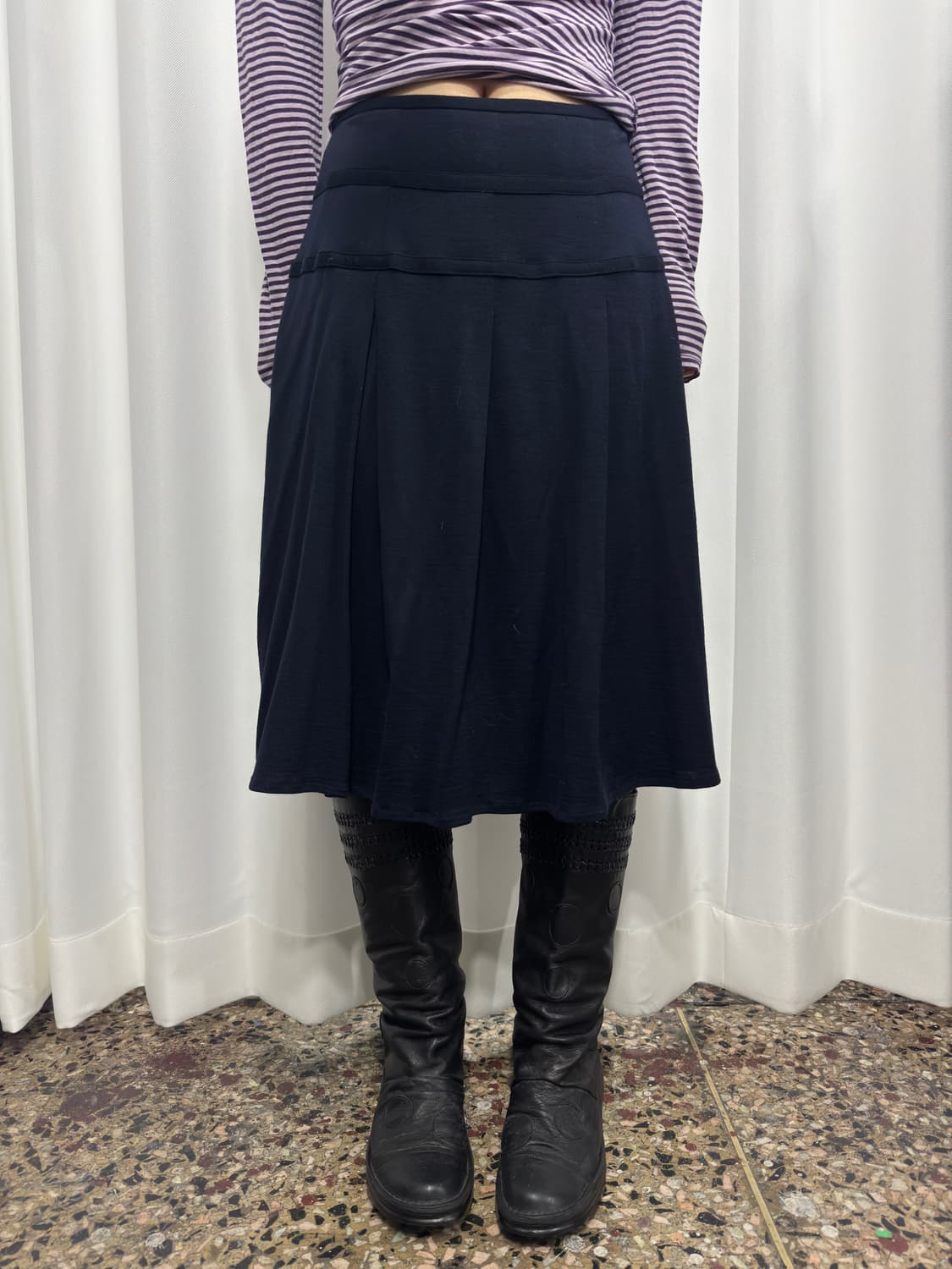 navy pleats midi skirt 상품이미지1