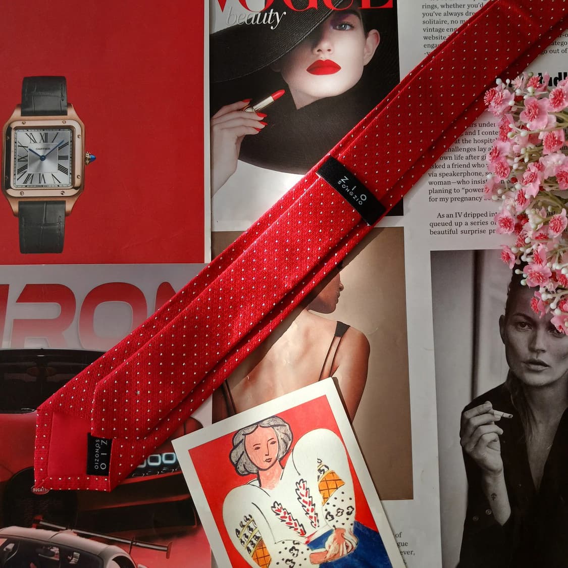 지오 송지오 실크 레드 도트 패턴 넥타이 6.5cm A+등급 A19669 상품이미지6