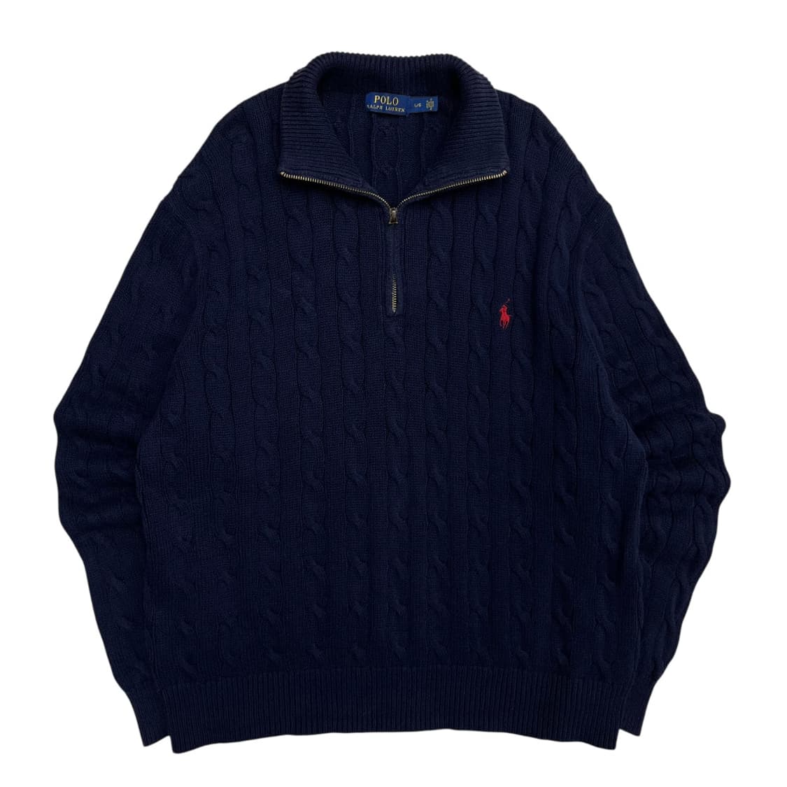 폴로 랄프로렌 레드포니 네이비 꽈배기 니트 반집업 L 상품이미지3
