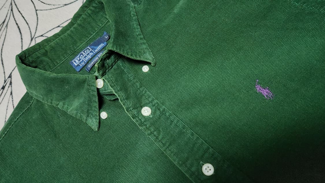 폴로 랄프로렌 코듀로이 커스텀핏 셔츠 그린 L 110사이즈 상품이미지2