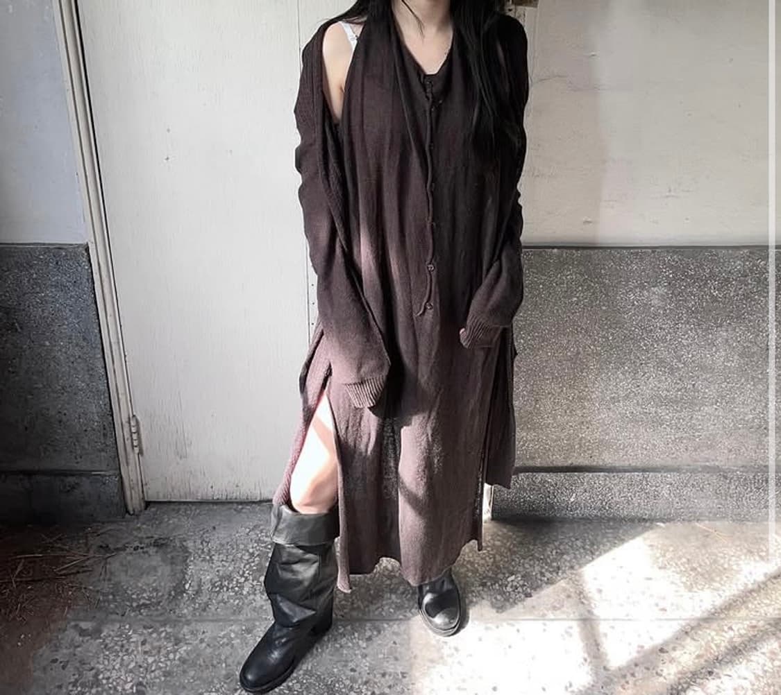 Y's Yohji Yamamoto 가디건 카디건 린넨 롱 원피스 브라운 상품이미지1