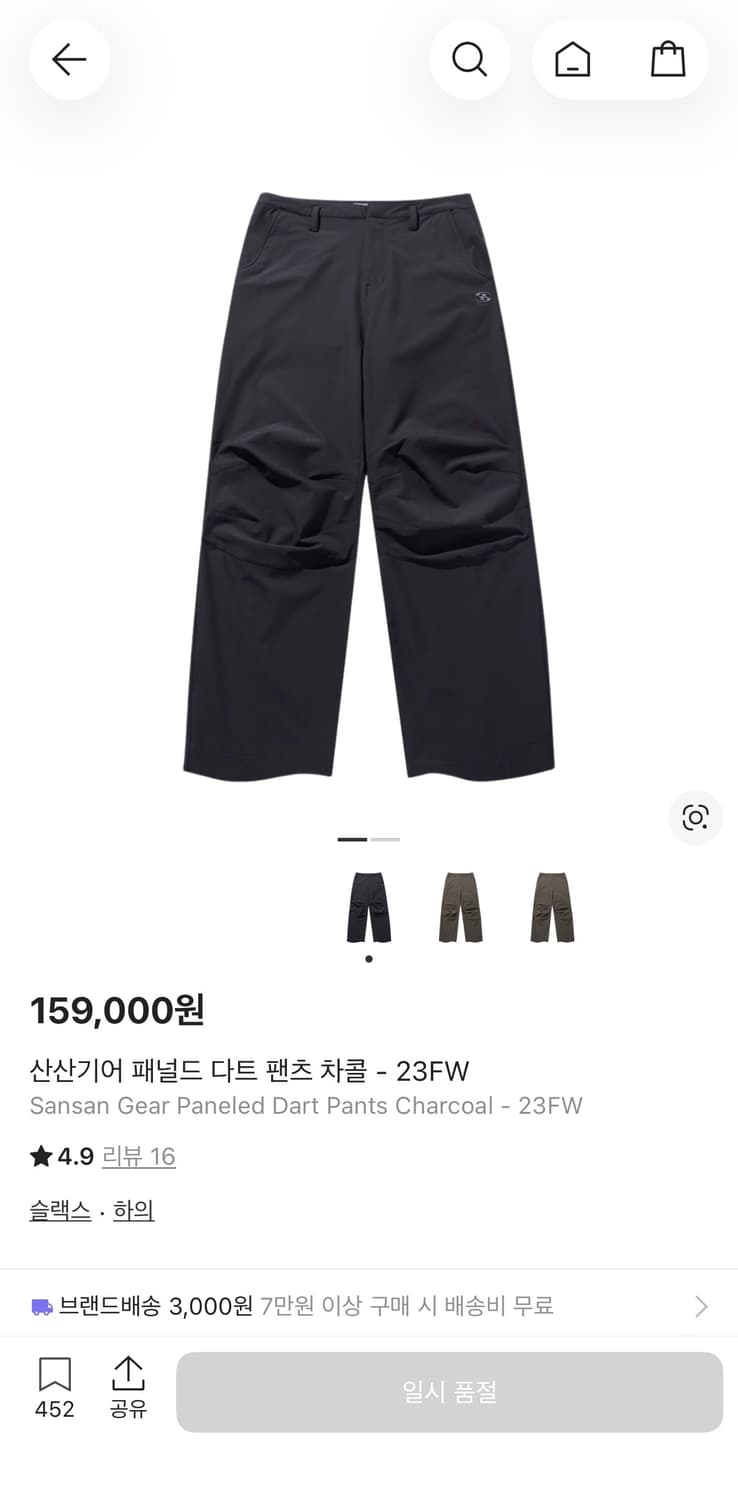 산산기어 패널드 팬츠 사이즈 2  상품이미지1