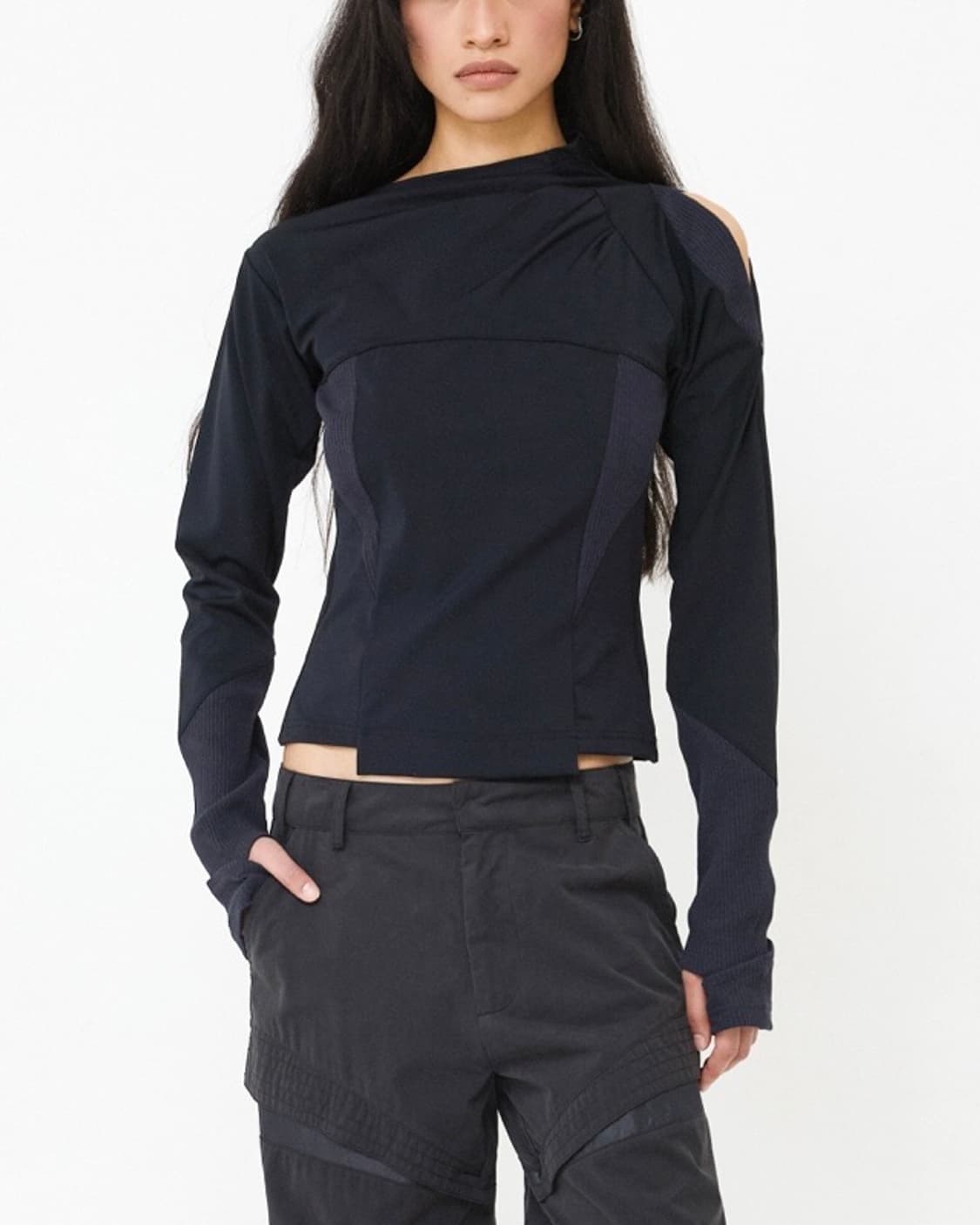 웻태그 FRONT TUCK RIB PANEL TOP CHARCOAL 상품이미지2