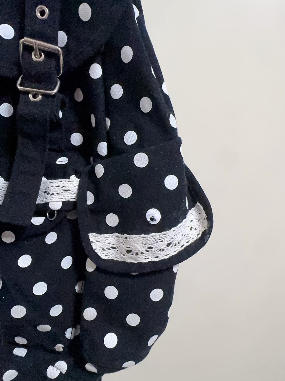 일본 빈티지 모리걸 하구미 도트 레이스 쓰리포켓 백팩 모리 가방 상품이미지3