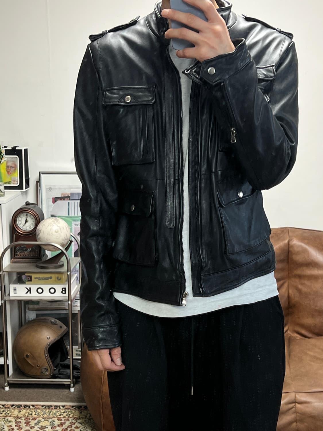 [XL] 빈티지 4포켓 리얼레더 라이더 자켓 상품이미지4