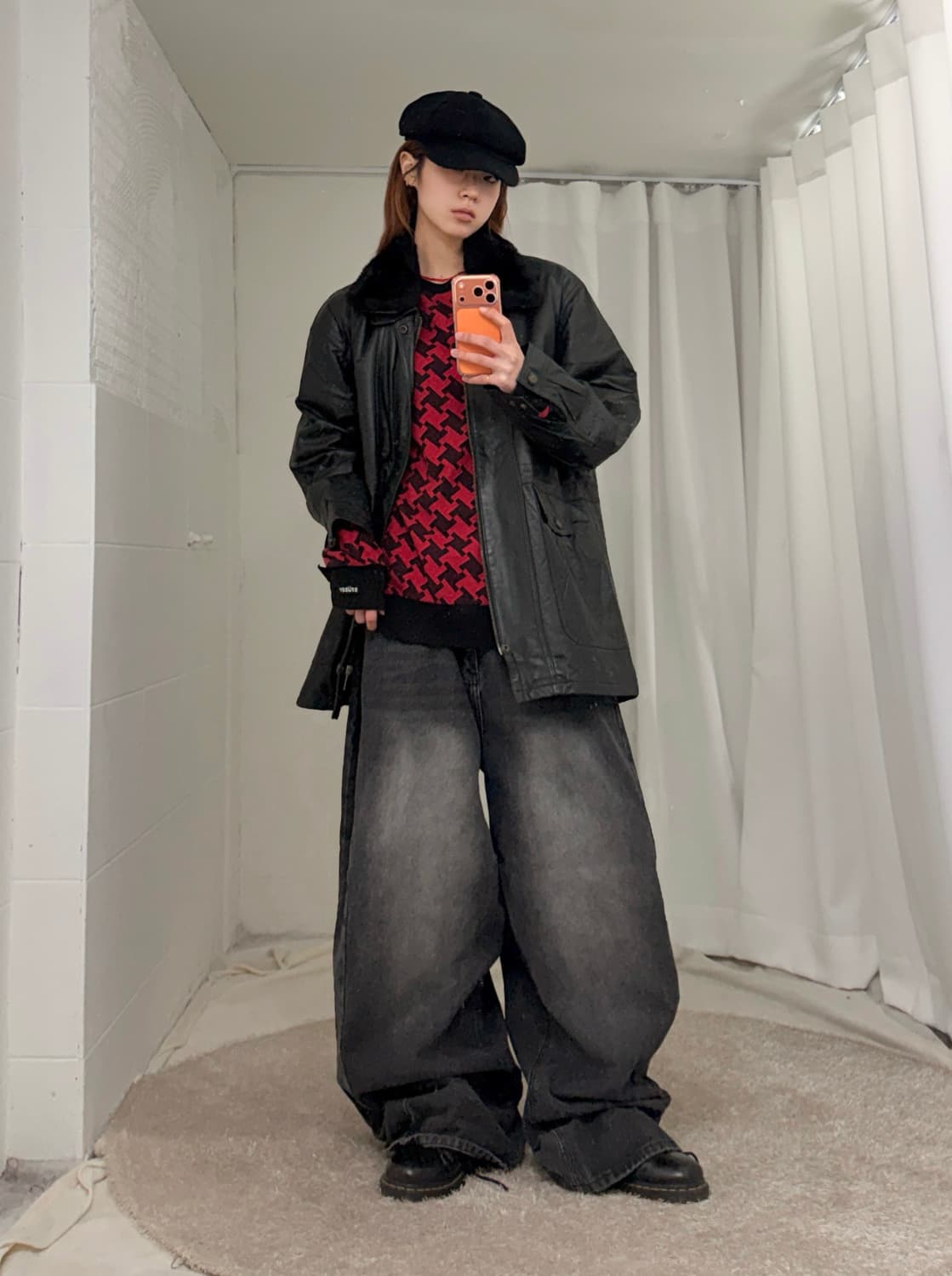 스투시 하운드투스 니트 블랙 레드 레더 스트릿 코디 세트 상품이미지1