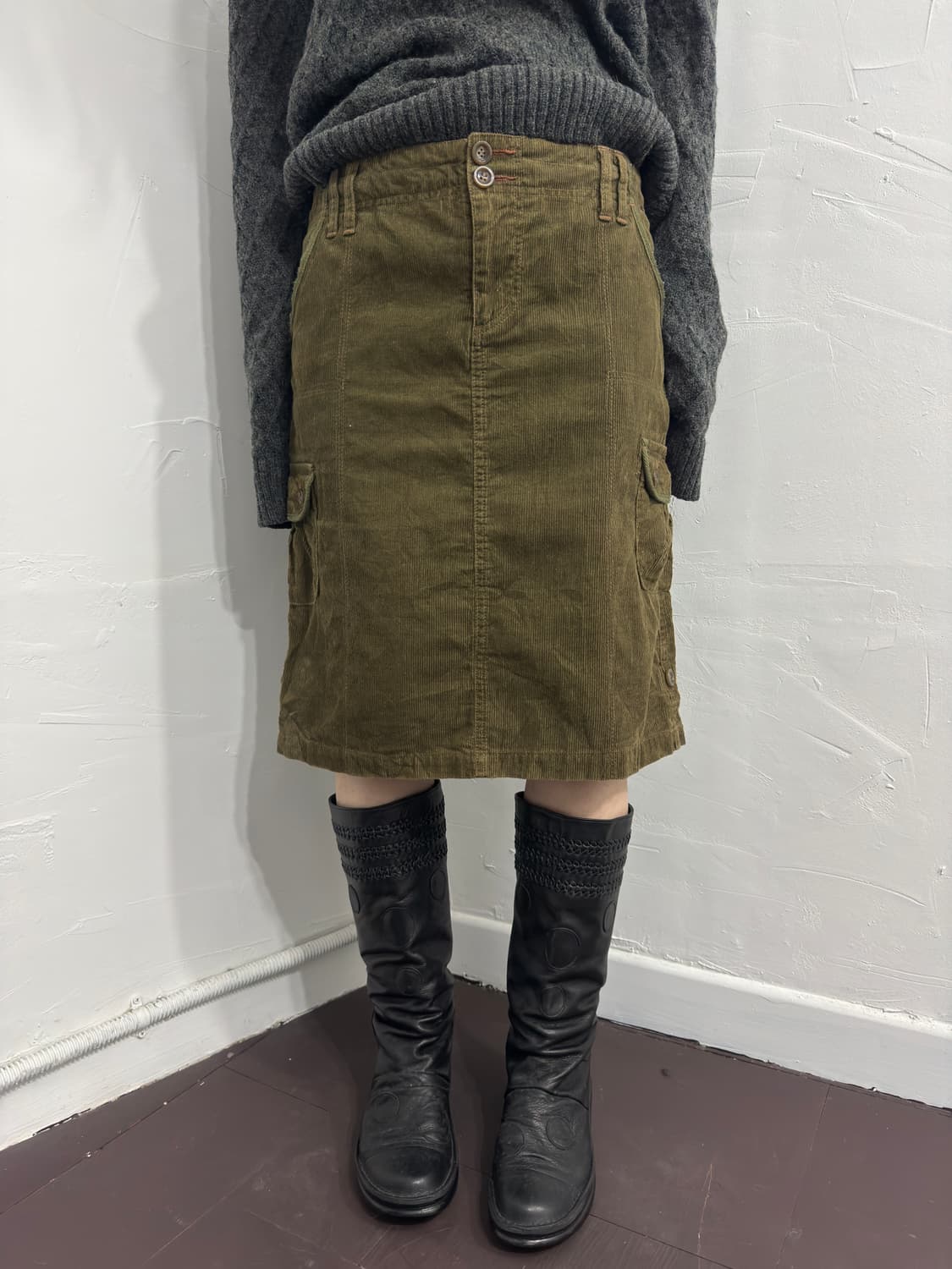 cotton laundry corduroy cargo midi skirt 상품이미지5