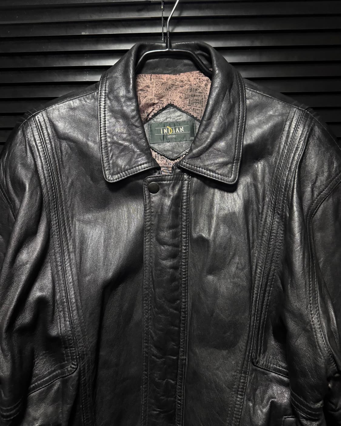 인디안 양가죽 점퍼 블루종 봄버 가죽 레더 카라 집업 블랙 검정 100  상품이미지3