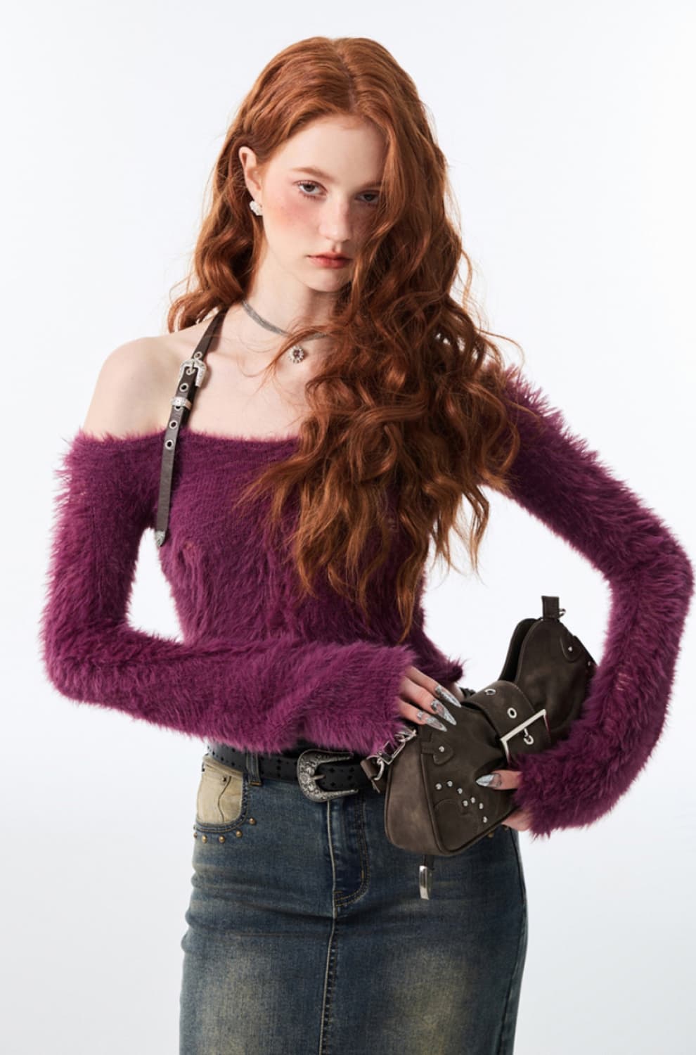 [한소희 착용]1JINN STUDIO원진스튜디오 벨트 홀터넥 크롭탑 니트 상품이미지3