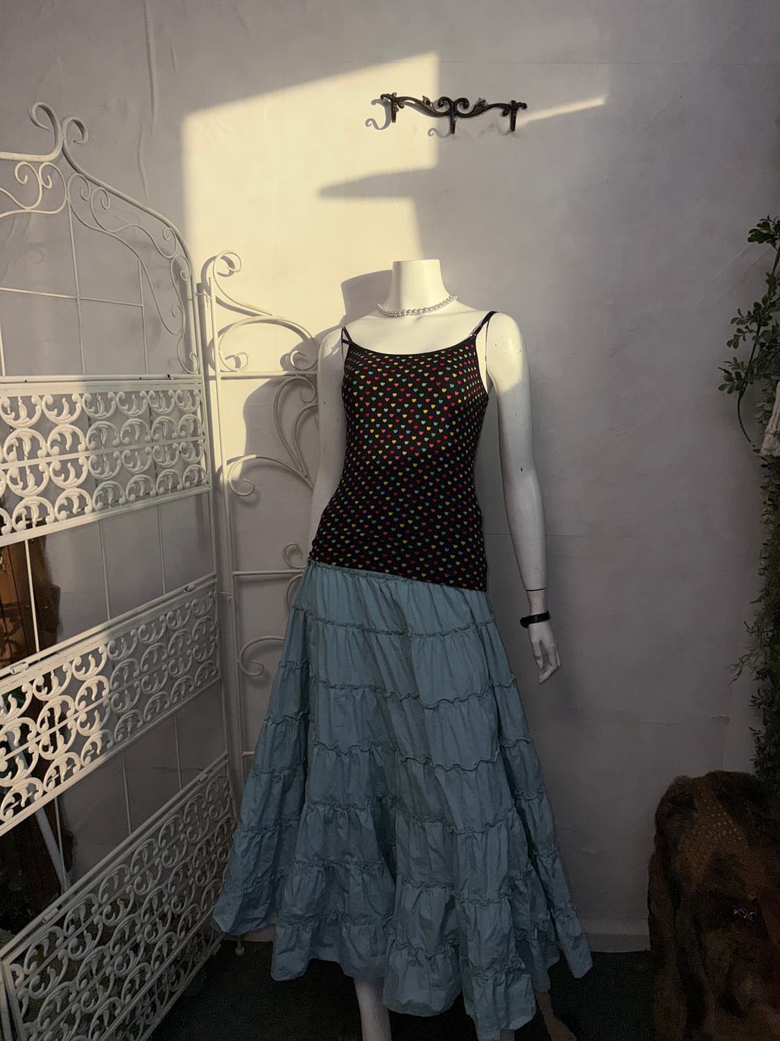 Black color mix heart pattern sleeveless 상품이미지4