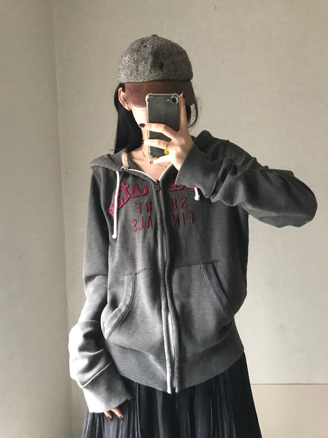 홀리스터 그레이 버건디 후드집업 상품이미지4