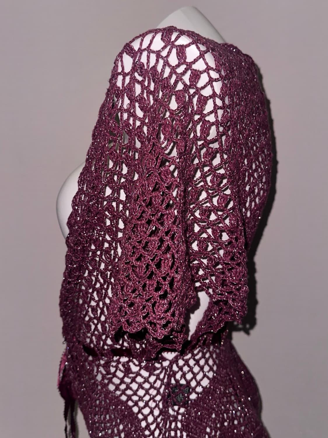 빈티지 크로쉐 글리터 버건디 가디건 상품이미지4