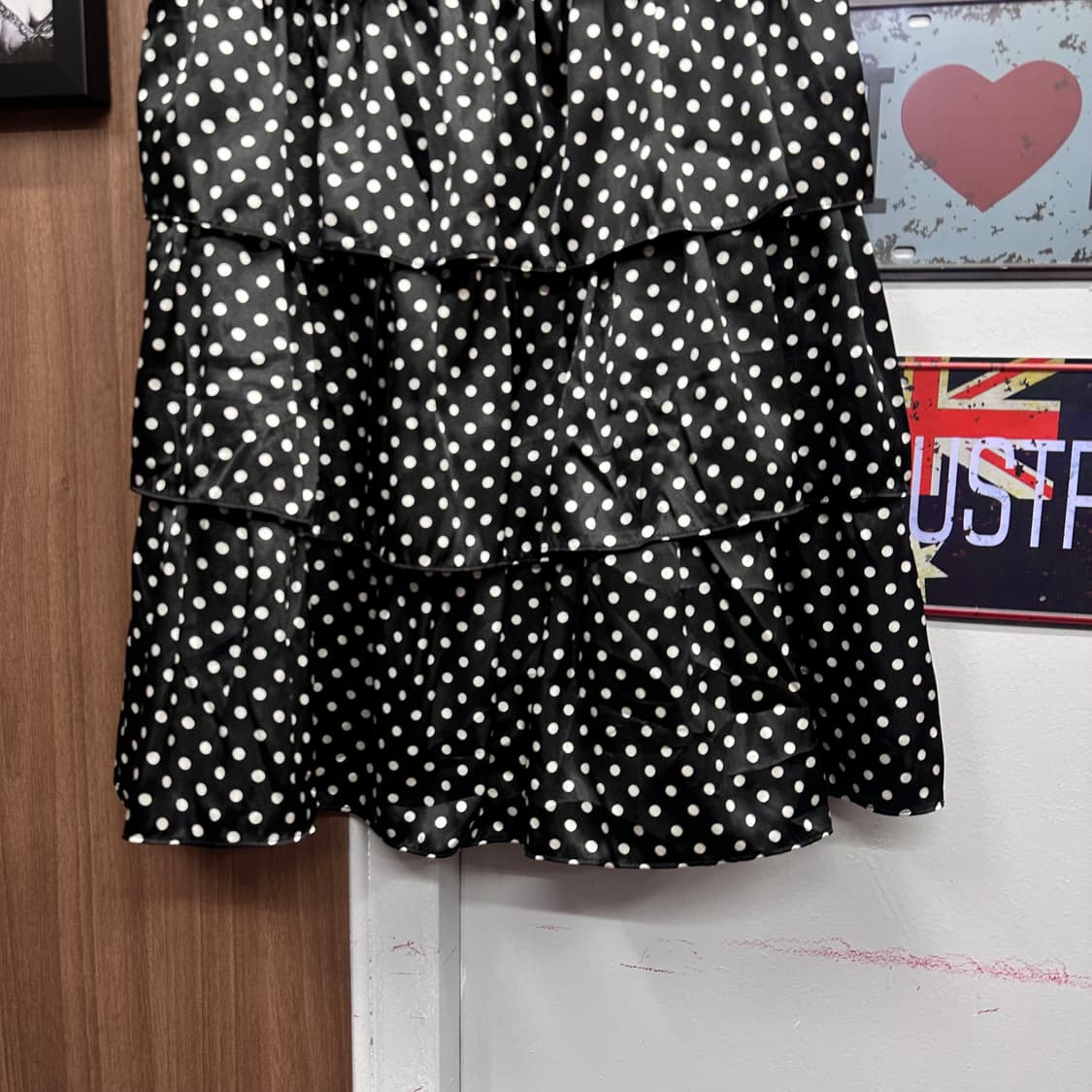 Barbie, Black Satin Dot Frill Midi Dress 상품이미지4