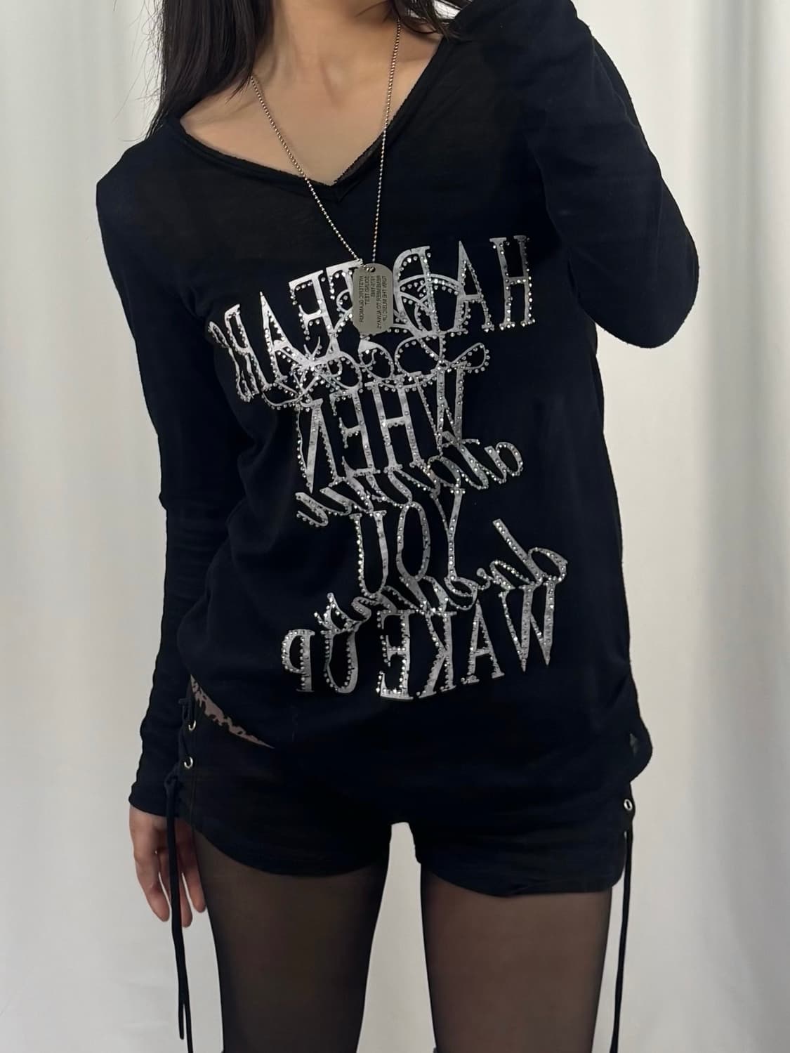 Vintage Black V-neck Cubic Long Sleeve  상품이미지2