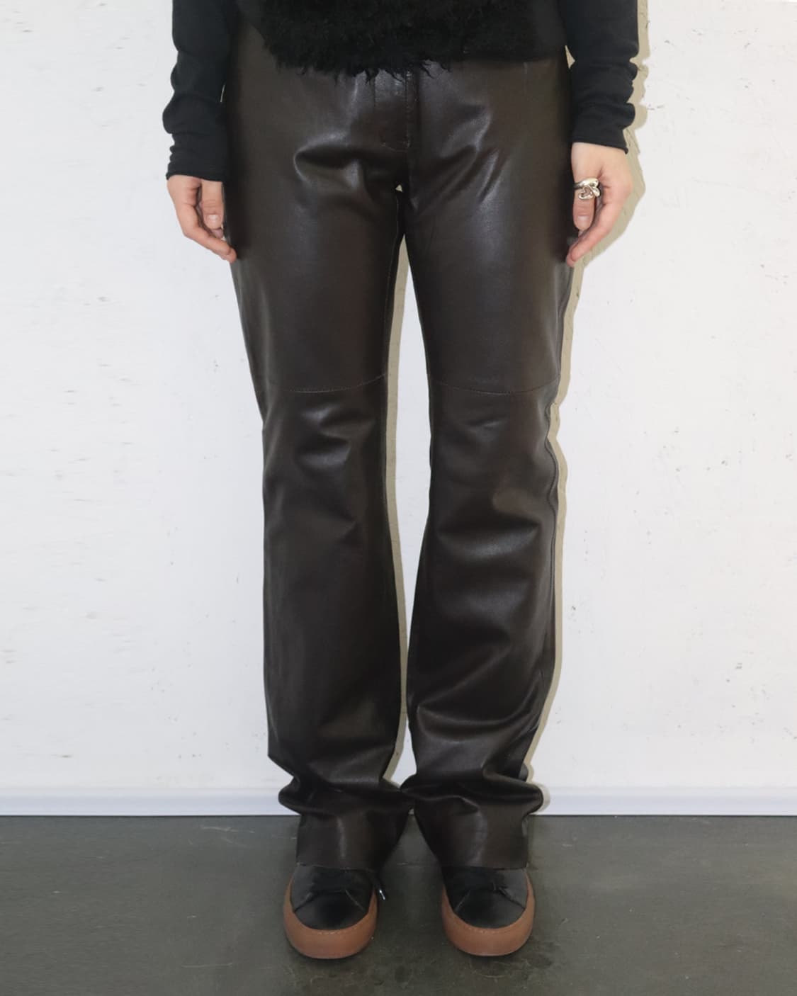 빈티지 기믹 벨트 루프 레더 팬츠 상품이미지1