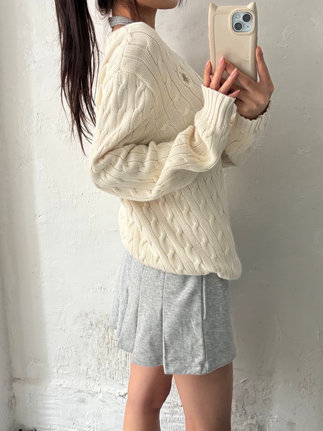 Polo 폴로 랄프로렌 신형 우먼라인 아이보리 컬러 브이넥 케이블 니트 상품이미지3