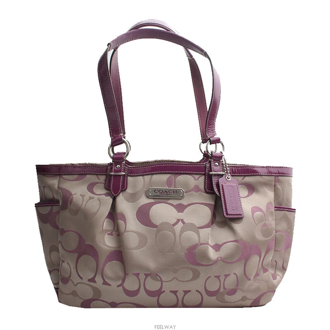 코치 바이올렛 레더 트림 패브릭 숄더백 상품이미지1