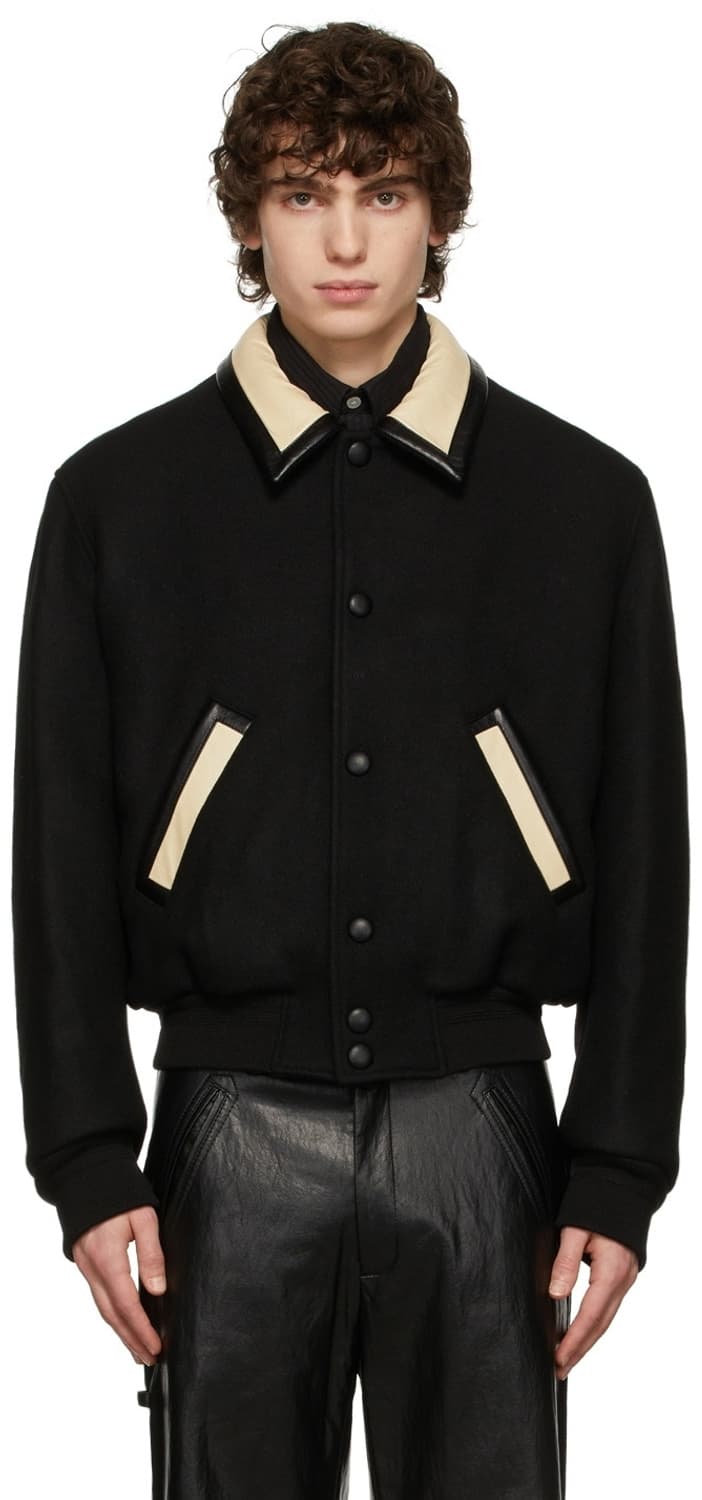 recto 렉토 버틀러 레더 울 바시티 자켓 블랙 M 상품이미지3