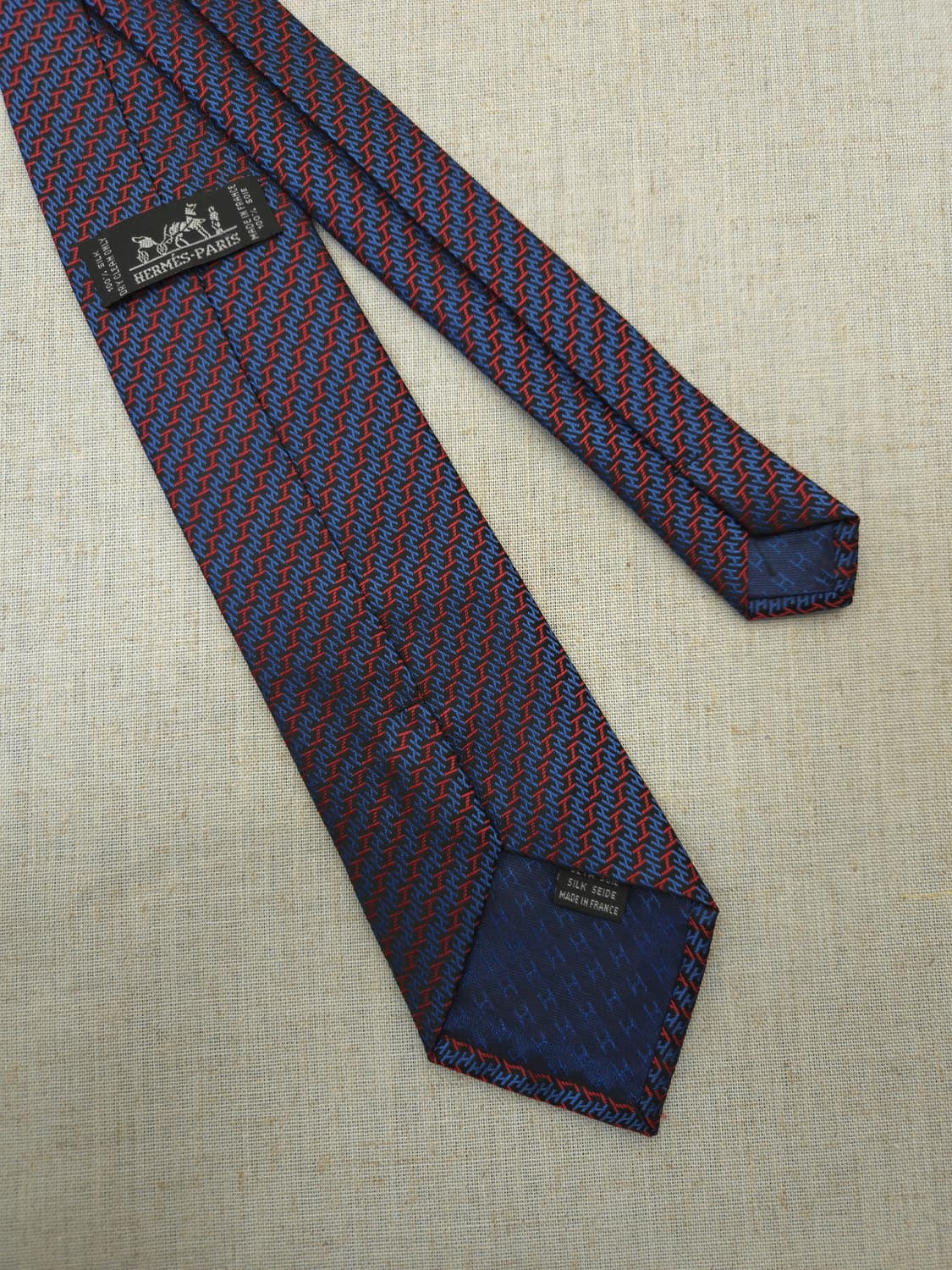 에르메스 네이비/레드 H 로고 실크 넥타이 상품이미지3