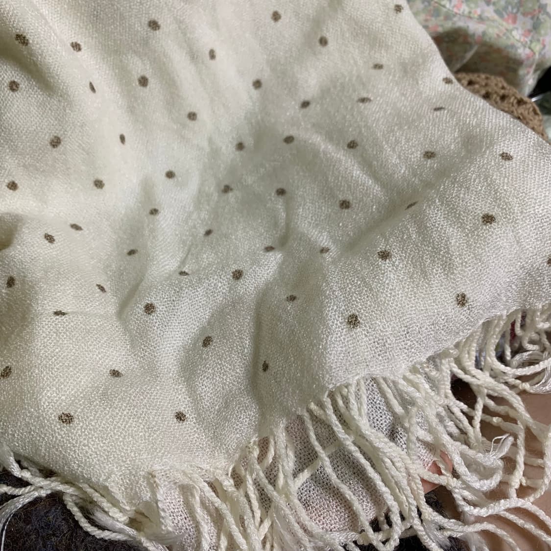 아이보리 브라운 도트 머플러 스카프 빈티지 모리걸 하구미 마루 일본 카메 상품이미지2