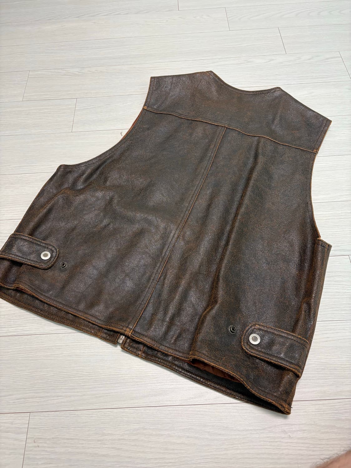 빈티지 브라운 레더 베스트 100-105 상품이미지2