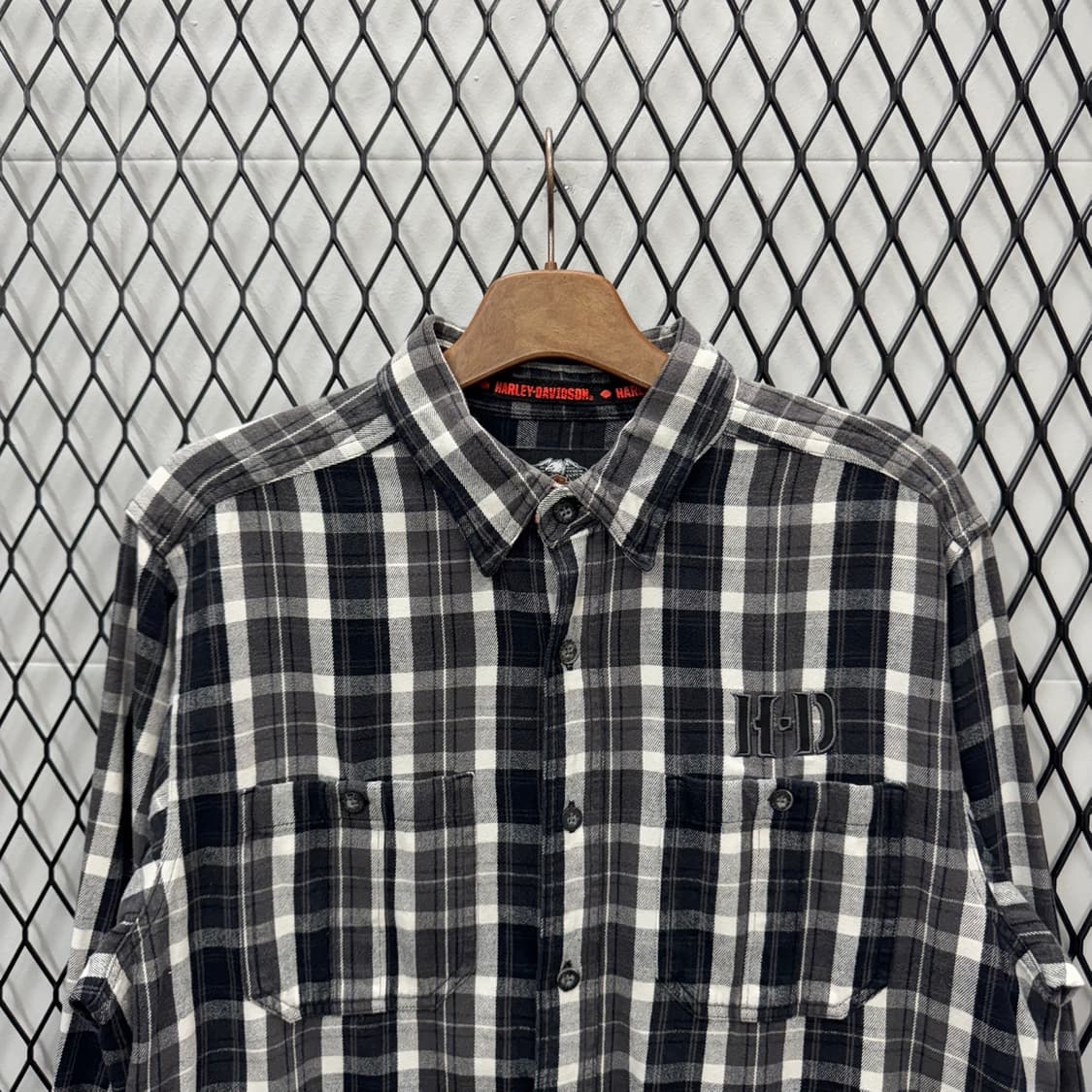 할리데이비슨 긴팔 체크 셔츠 이니셜 로고 포인트 블랙 화이트 상품이미지3