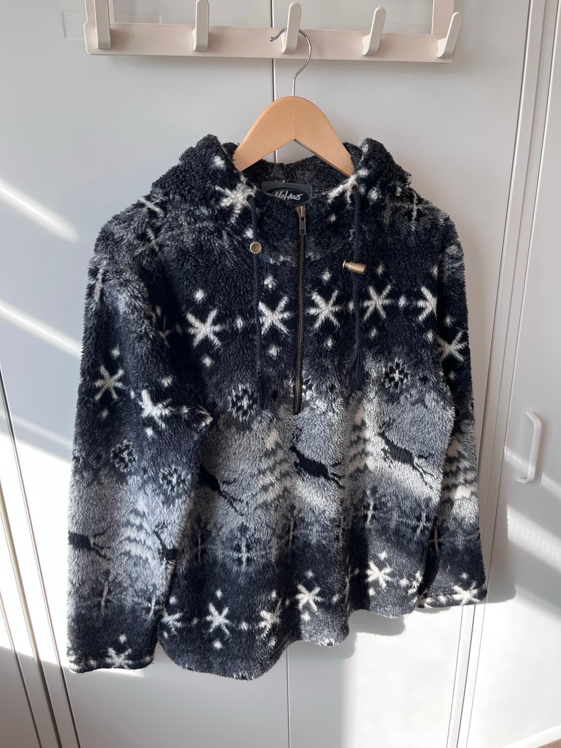 빈티지 겨울밤 풍경 눈꽃 후리스 집업  상품이미지2