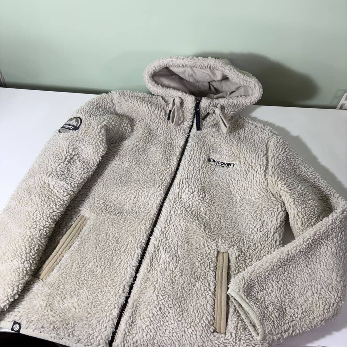95 S-M 디스커버리 아이보리베이지 기본로고 후드 플리스자켓 상품이미지2