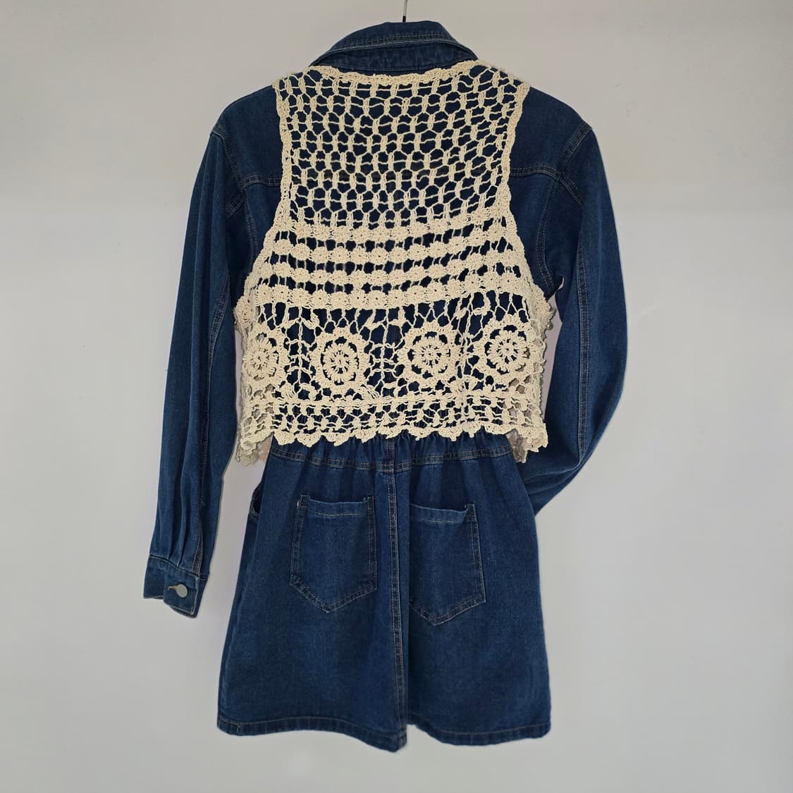 데님 원피스 + 뜨개 조끼 세트 S 상품이미지7