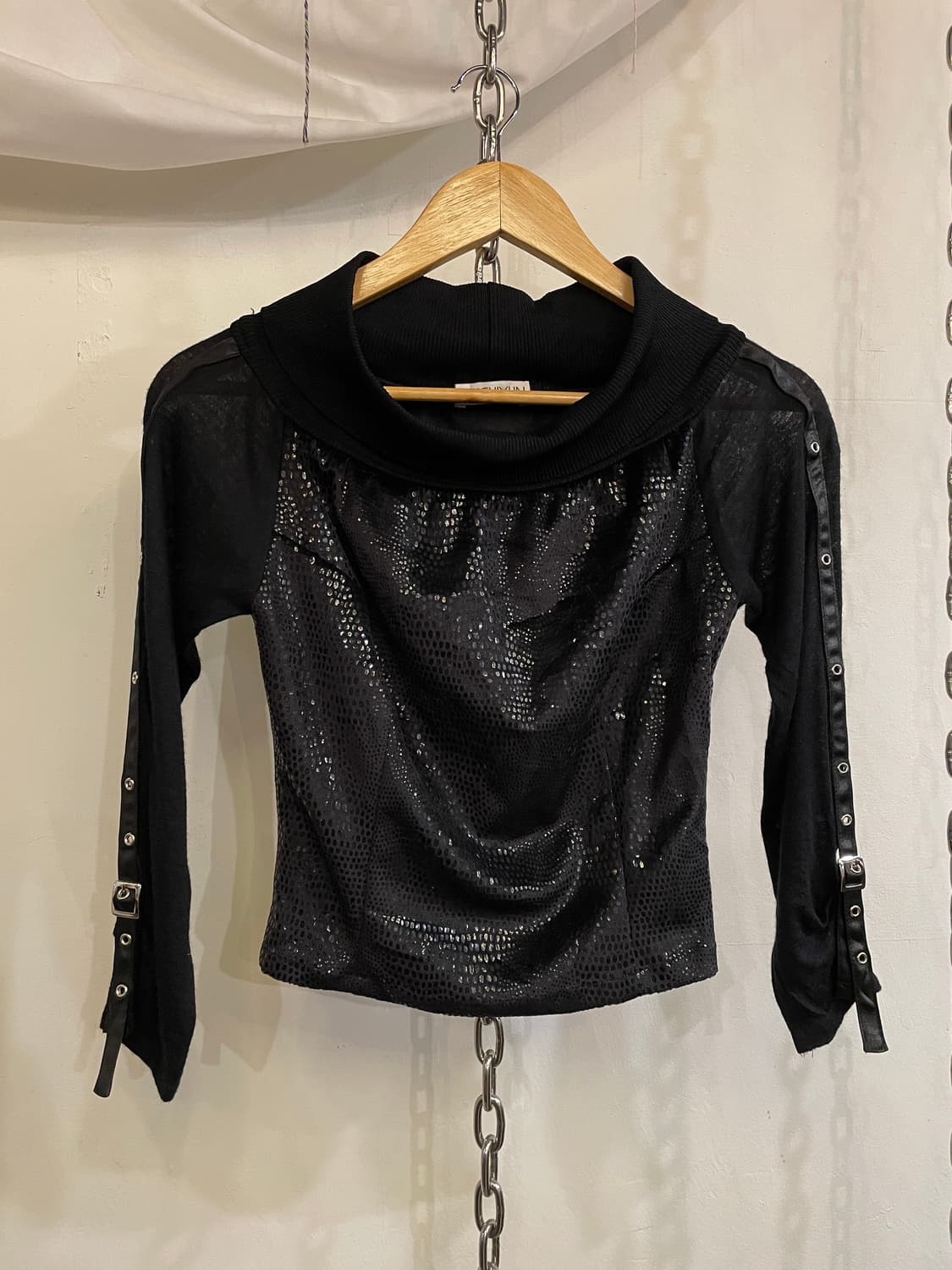 글리터 파이톤 패턴 버클 블랙 슬리브 갸루 상품이미지2