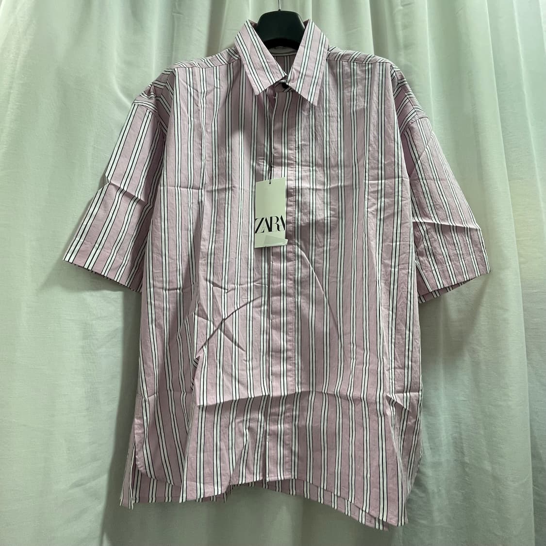자라/ 백프린팅 스트라이프 반팔 셔츠/ M 상품이미지8