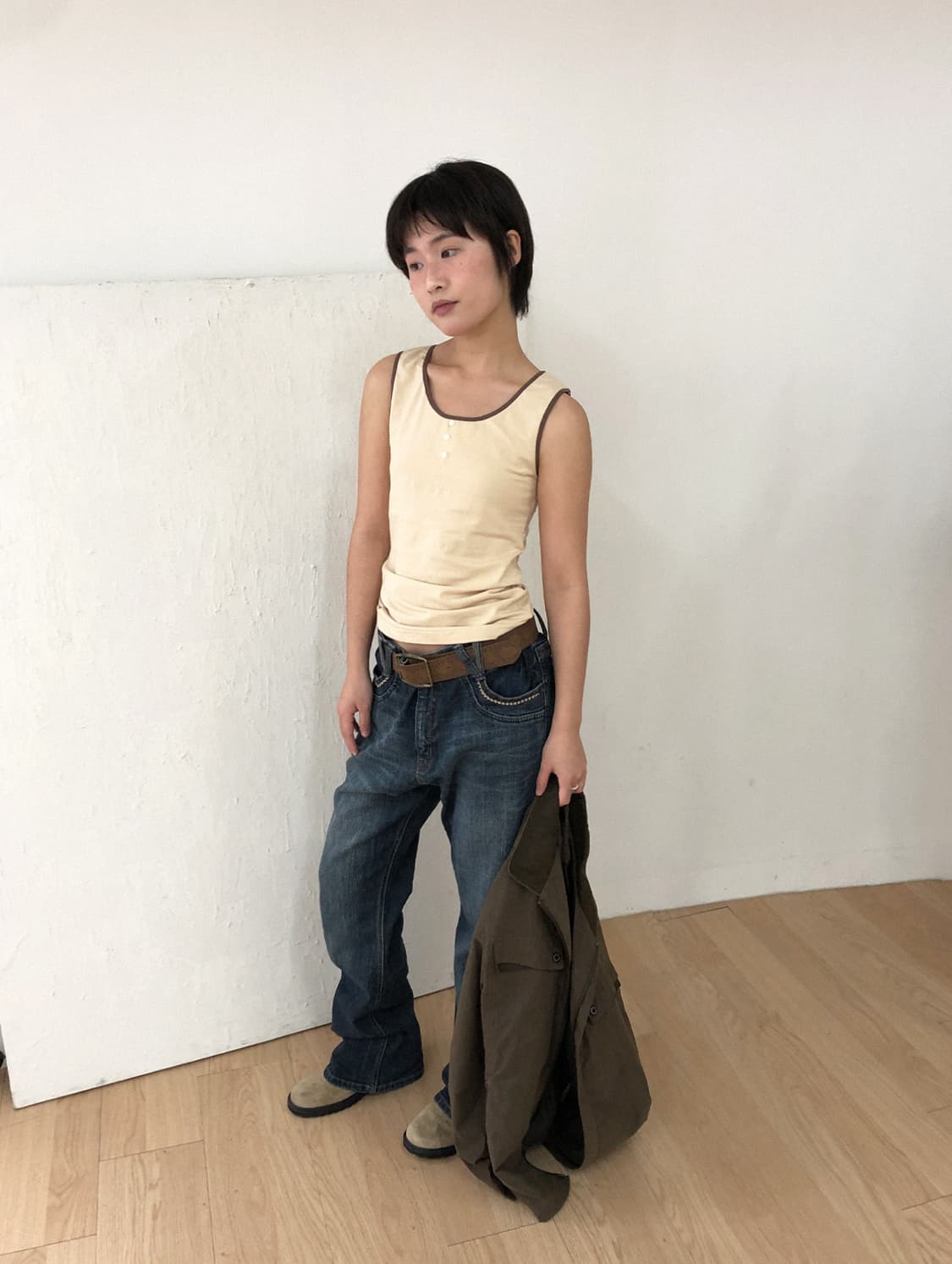 vintage contrast sleeveless top 상품이미지1