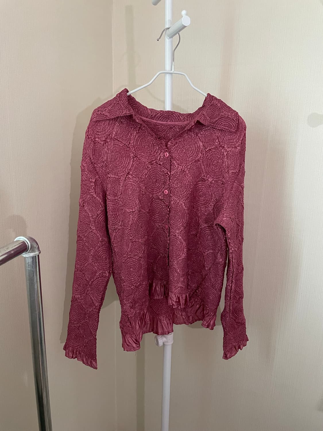 링클 프릴 핑크 블라우스 상품이미지1