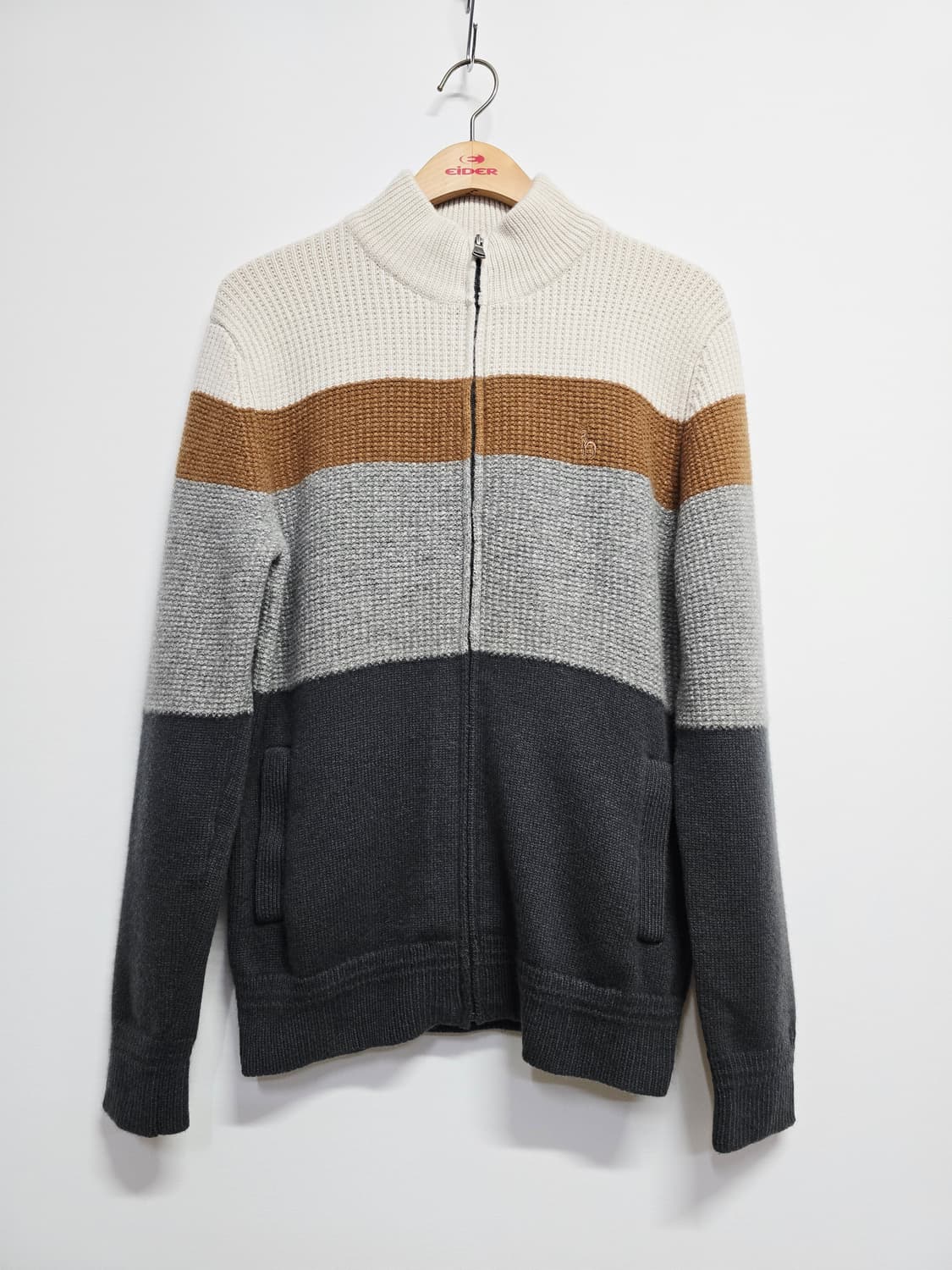 헤지스 컬러블록 니트 집업 가디건100 상품이미지1