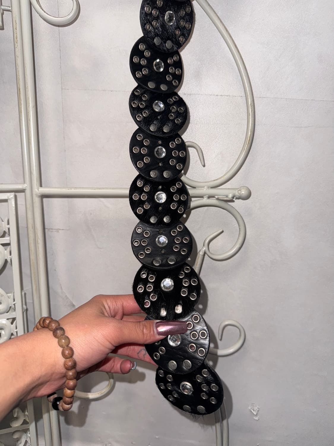 Black calf fur western punching belt 상품이미지7