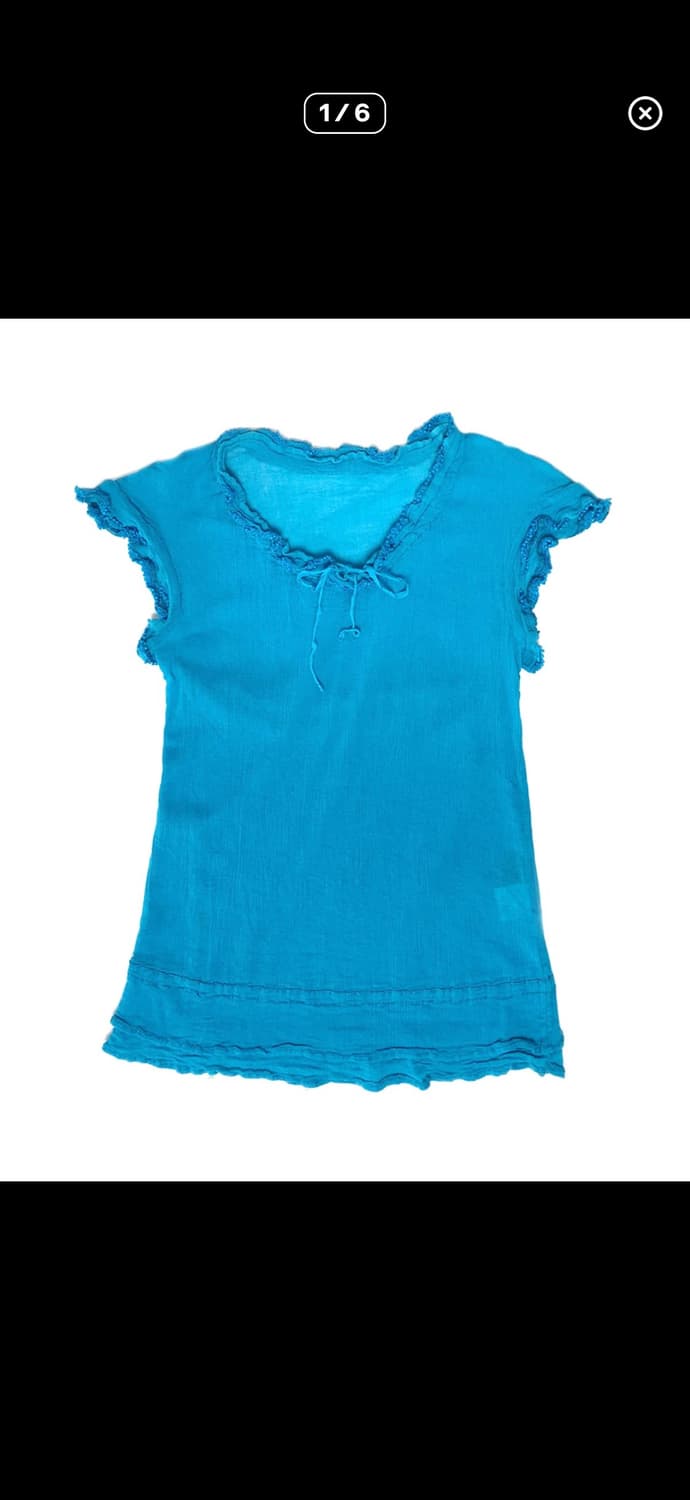 이세이미야케 슬리브리스 블라우스 프릴 디테일 틸 블루 상품이미지2