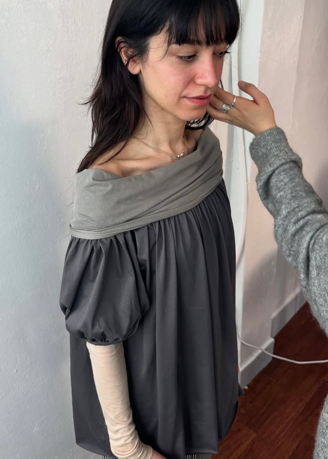 Back Ribbon Top, gray 상품이미지2