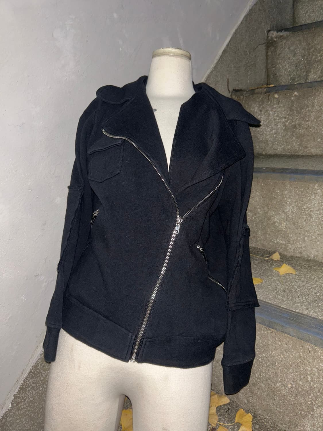 2000s denimus JPN 락시크 블랙 스웻 포켓 라이더 자켓 상품이미지5