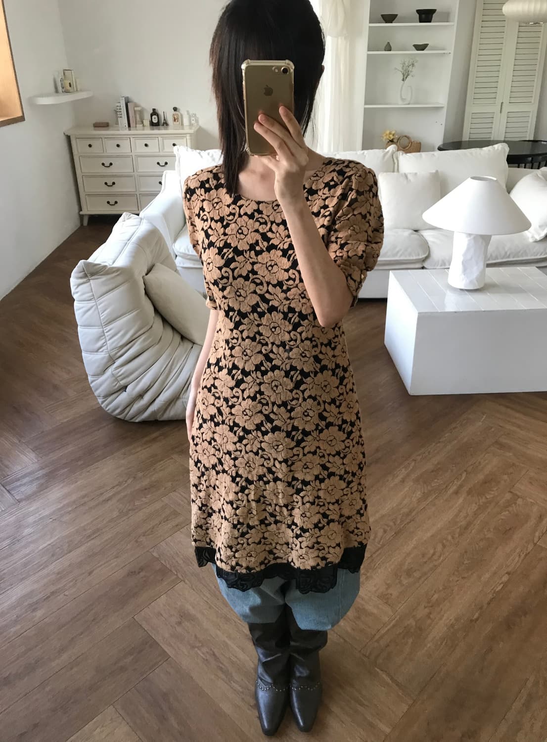 vintage beige pattern one-piece 상품이미지3