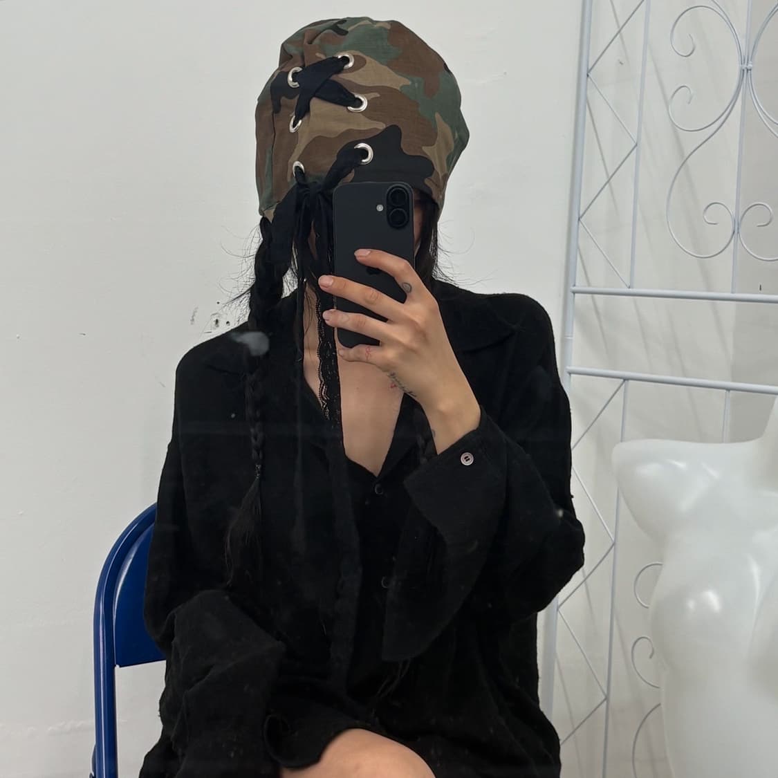 카모 블랙 래이스 아일렛 비니  상품이미지3