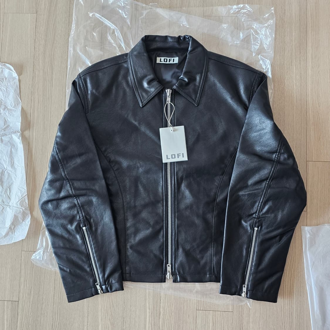 L 100 새제품) 로파이 스테디 싱글 라이더 자켓 비건레더 가죽 블랙 상품이미지1
