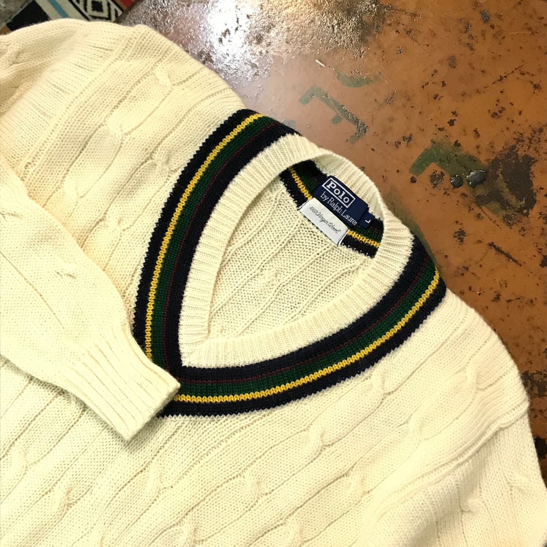 폴로랄프로렌 아이보리 버진 울 케이블 크리켓 니트 남성 105 사이즈 상품이미지3
