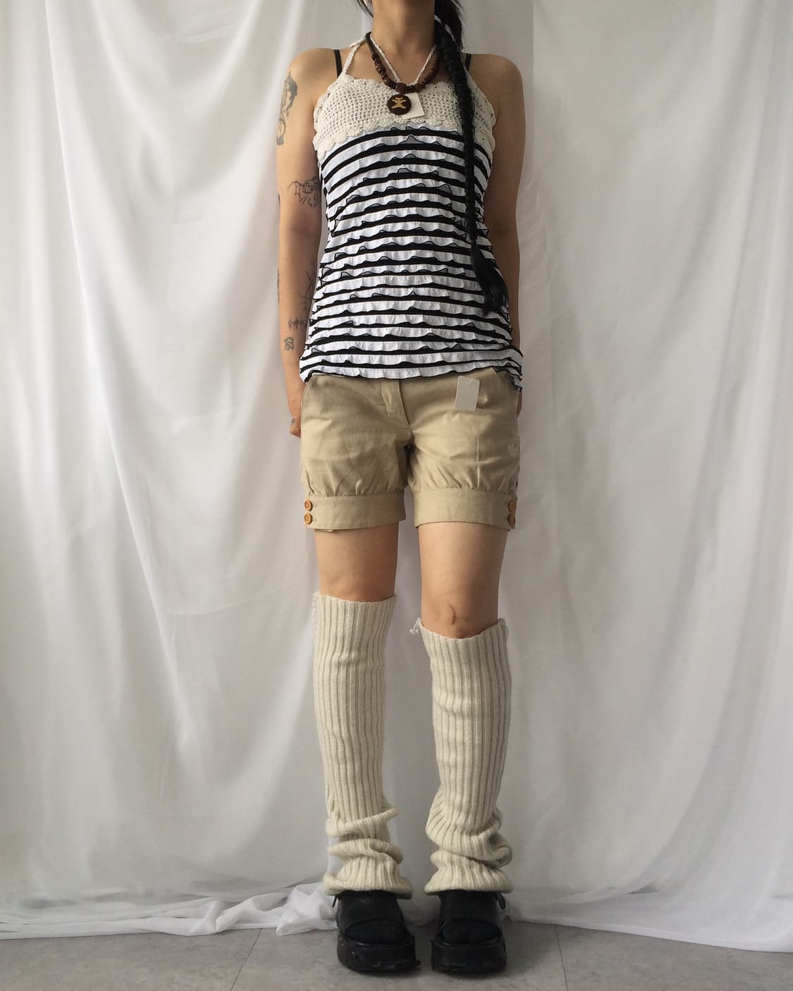 Crochet point stripe pattern holter slee 상품이미지1