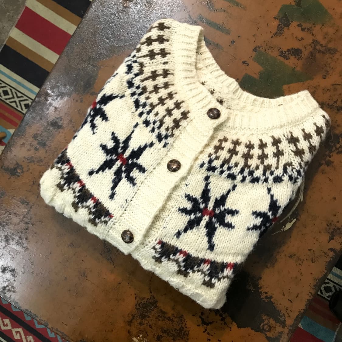 VTG 빈티지 아이보리 노르딕 패턴 스웨터 가디건 여성 프리사이즈 상품이미지1