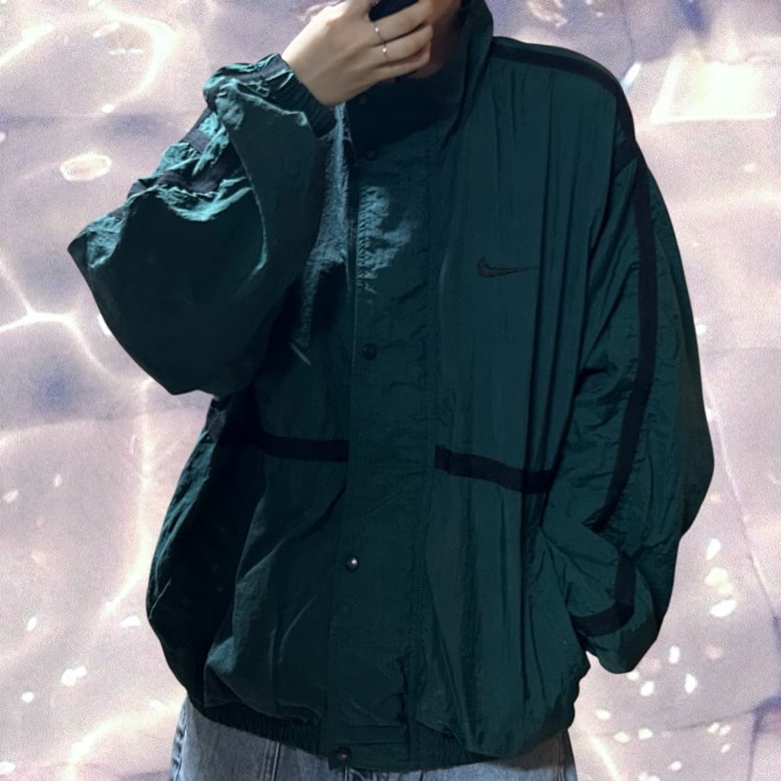 90s 나이키 올드스쿨 우븐 바람막이 오버핏 자켓 윈드브레이커 딥 그린 상품이미지1