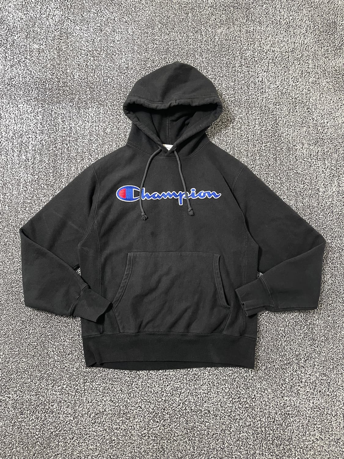 빈티지9. 챔피온 리버스위브 아플리케 빅로고 후드티셔츠 블랙 스웻셔츠 상품이미지1