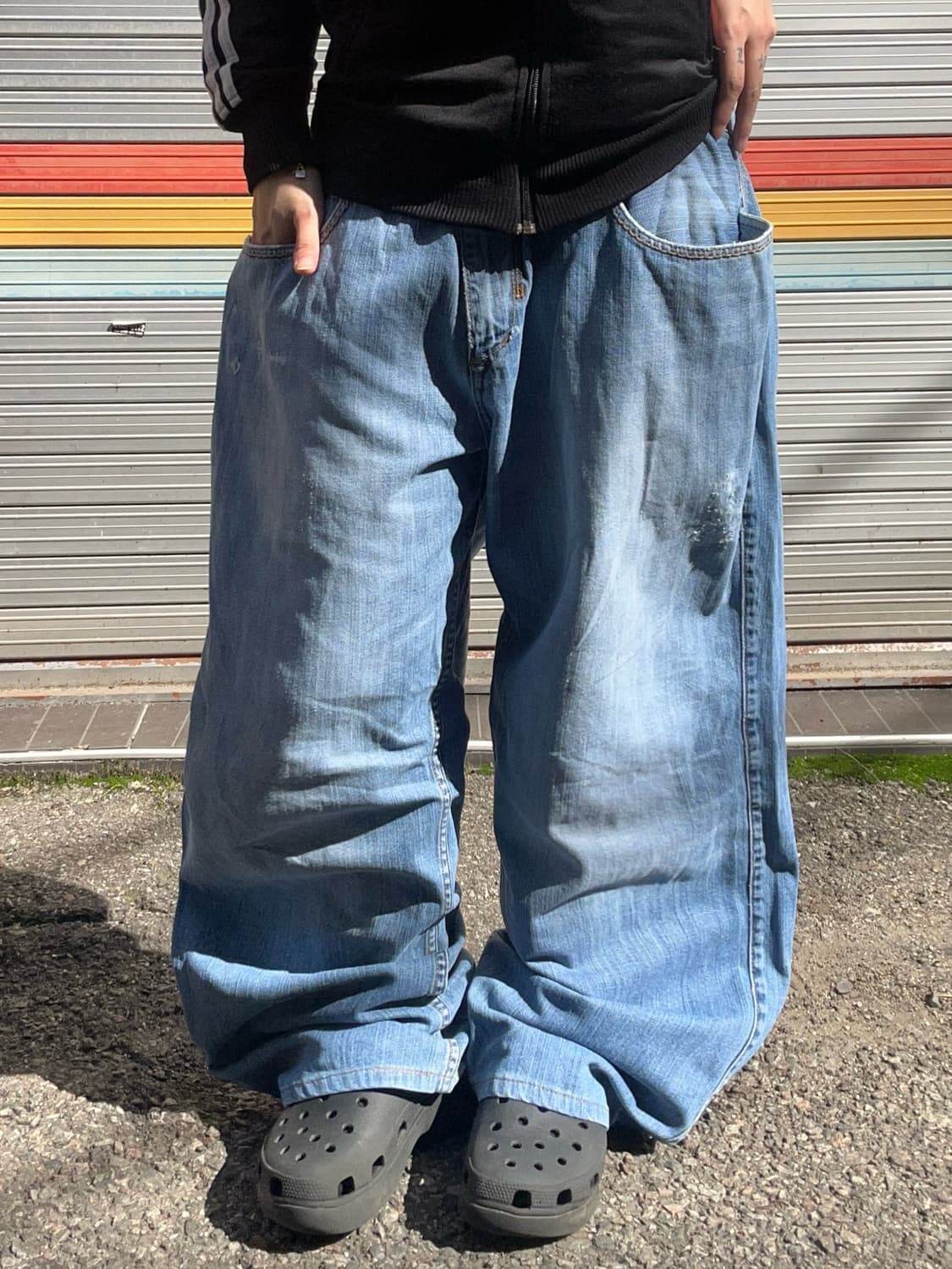 90s ROCA WEAR 워싱 데님 와이드팬츠 상품이미지1
