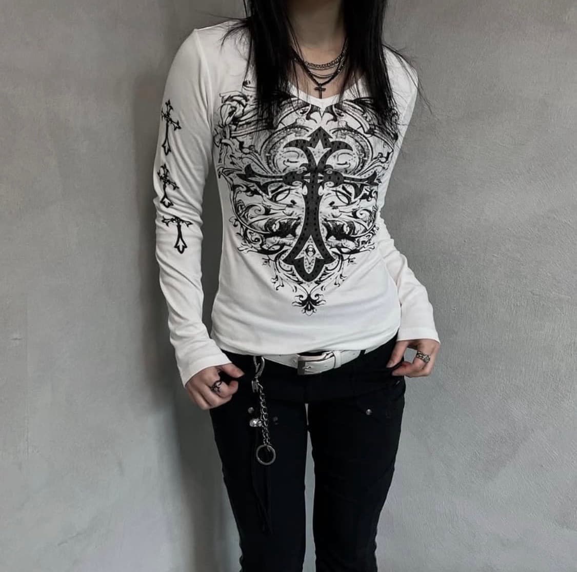 빈티지 펑크 프린팅 긴팔티 슬리브 상품이미지5