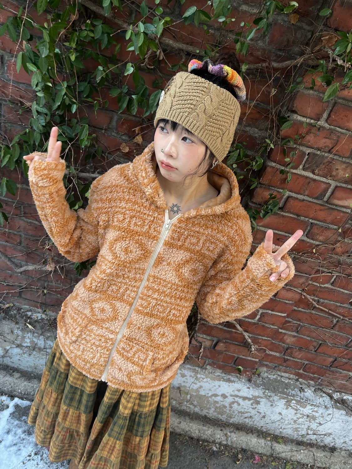 히피패턴 플리스 후드 집업 상품이미지1